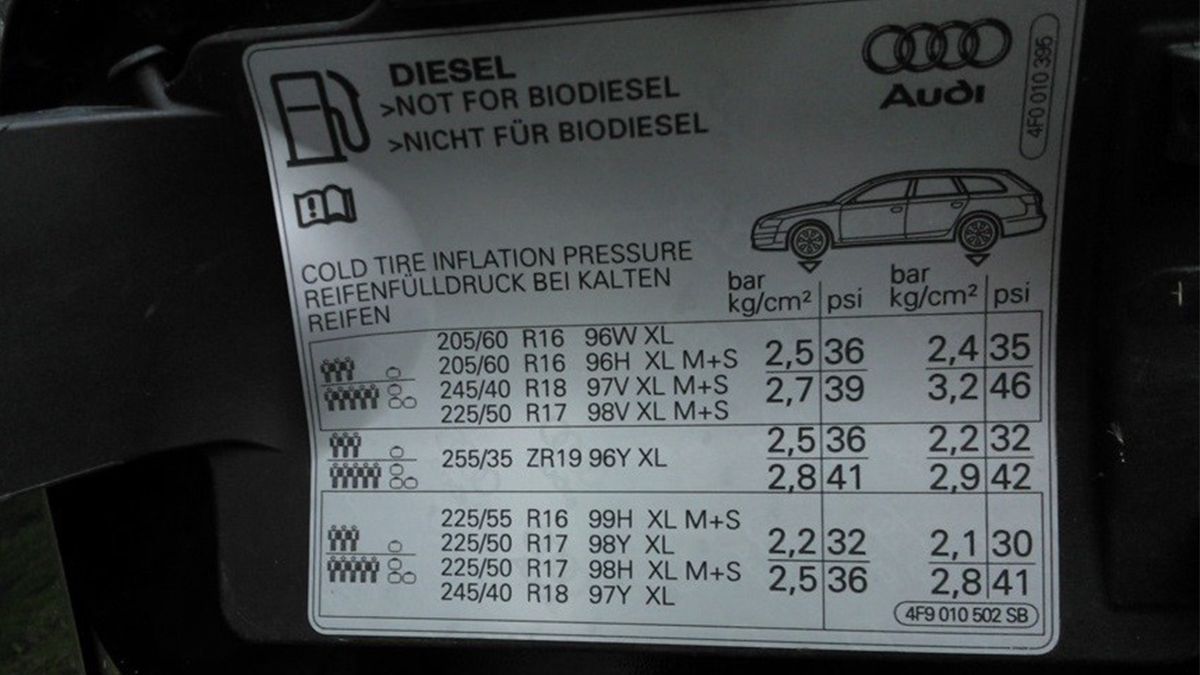 Сколько качать шины летом. Табличка давления Ауди а6 с8. Табличка давления шин на Toyota Kluger 2003 года. Ауди а6с5 давление в шинах r17. Табличка с давлением колёс Ауди а4 b6.