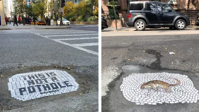 Художник нашел креативный способ латать ямы в асфальте: фото